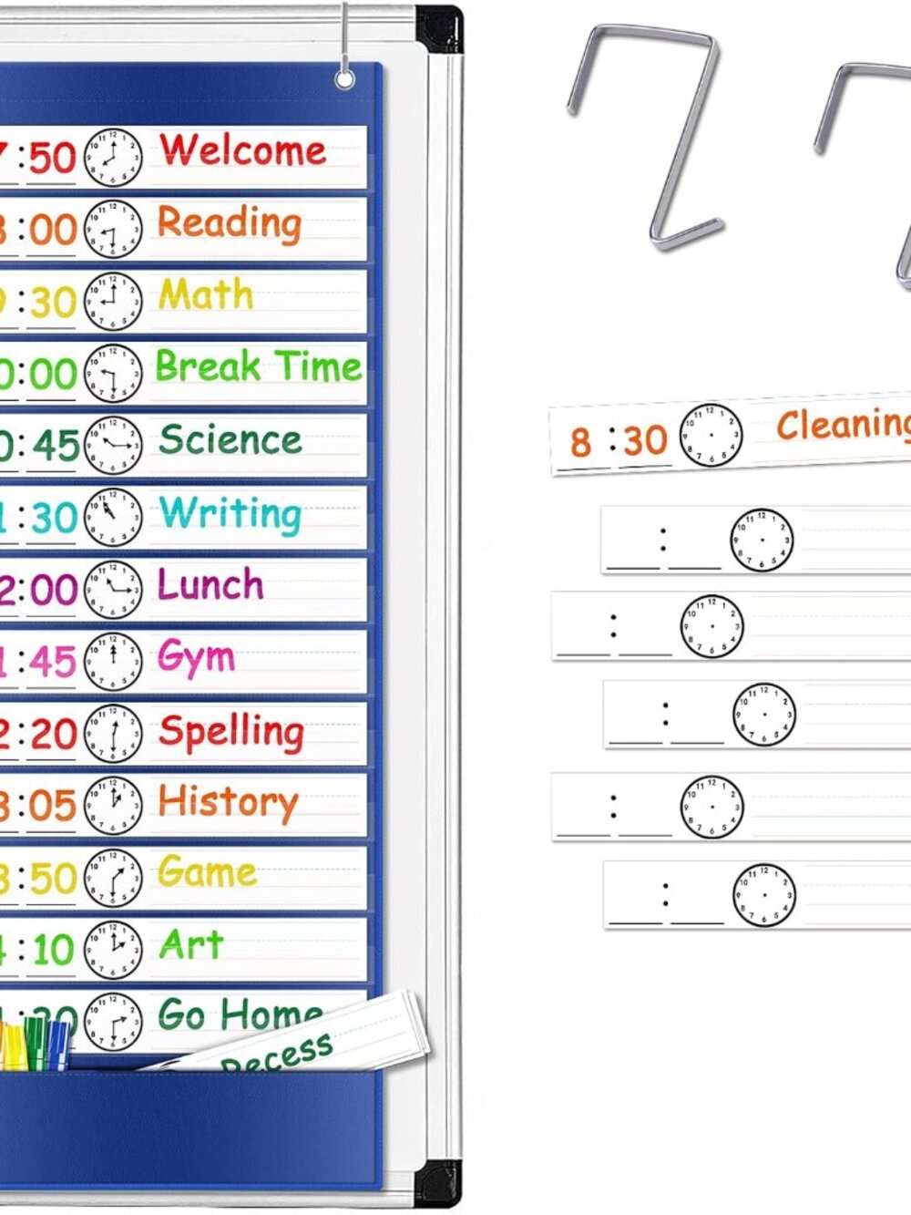 Daily Schedule Pocket Chart, Visual Schedule for Kids, Blue